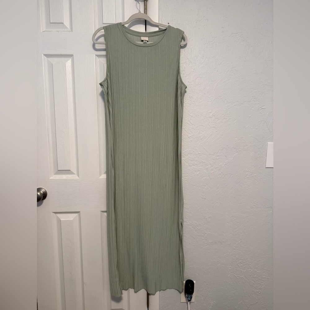A New Day Sage Ribbed / Pleated Sleeveless Dress